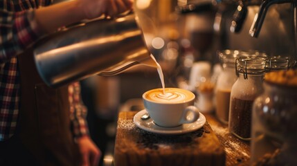 Artisan Coffee: A barista pouring a latte or cappuccino with beautiful latte art