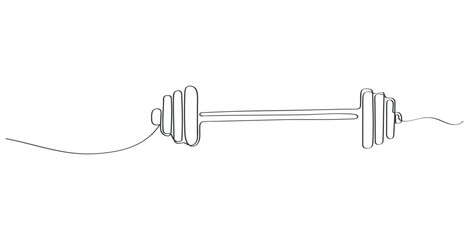 Barbell drawn with one line. Sports equipment for powerlifting in the style of a continuous line. Vector illustration.