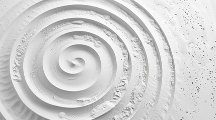 Various natural circle and wavy patterns on white sand with a daylight view with a big space for text or product, Generative AI.