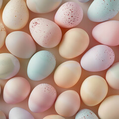 Seamless pattern of pastel colored Easter eggs. Top view.