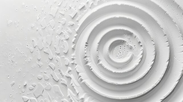 Various natural circle and wavy patterns on white sand with a daylight view with a big space for text or product, Generative AI.