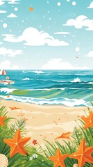 Fototapeta na wymiar summer vector background with beach illustrations for banners