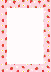 Strawberries and flowers pattern design frame template background.