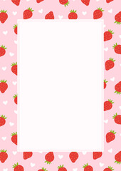 Strawberries and hearts pattern design frame template background.