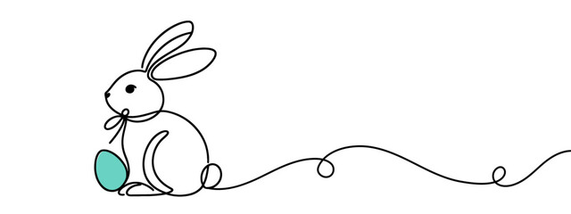 Fototapeta premium Continuous one line drawing of Easter Bunny. Cute rabbit silhouette with ears in simple minimalistic style for spring design greeting card and web banner. Editable stroke. Linear Vector illustration