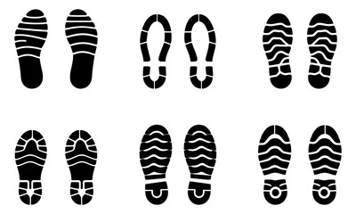 Human footprints icon set. Foot imprint, footsteps flat line black vector collection isolated on transparent background. Human footprints silhouette. Barefoot, sneaker and footstep for web and app.