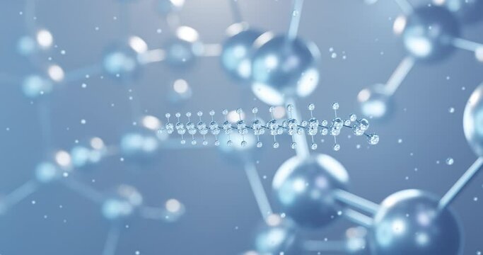 Lignoceric acid, rotating 3D model of saturated fatty acid, seamless looped video, molecular structure with selective focus