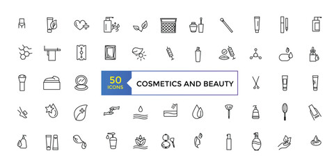 Cosmetic properties line icons. Vector illustration. Skin care line icons set. outline icons related to beauty and spa.