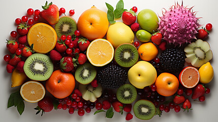 A vibrant arrangement of citrus fruits displayed against white background