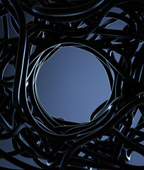 Abstraction. Intertwined threads of black color on a neutral background.