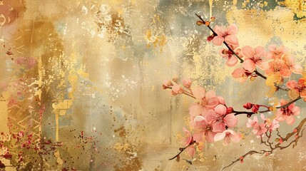 Abstract Japanese painting style with cherry blossom, background, wall decor, painting