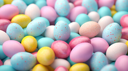 Fototapeta na wymiar Beautifully painted Easter eggs as background, top view