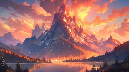 Fototapeta na wymiar 2d illustration of an amazing beautiful mountain
