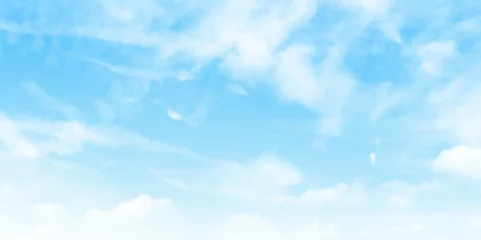 Fotobehang Fantastic soft white clouds against blue sky. Summer blue sky cloud gradient light white background. Gloomy vivid cyan landscape in environment day horizon skyline view © Sharmin