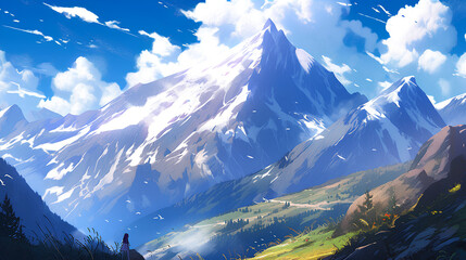 2d illustration of an amazing beautiful mountain