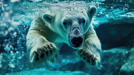 Fototapete White Polar bear swim under water, animal diving © thesweetsheep