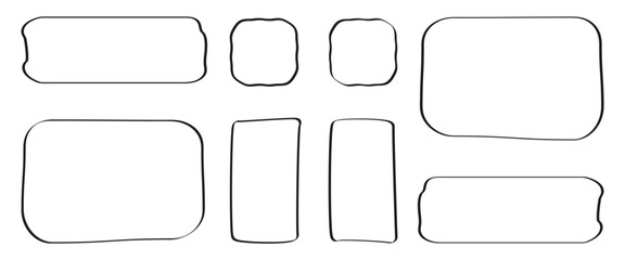 Hand drawn minimalist quote frame set. Black and white. Quote color frames blank template collection. Isolated text box sticker. Empty speech bubbles