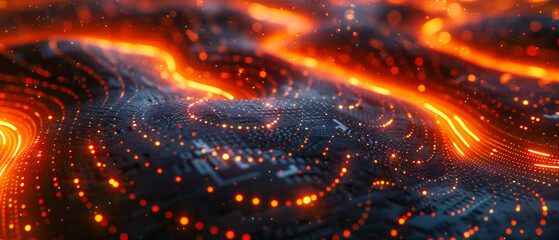 Dramatic Volcanic Eruption at Night, Glowing Lava Flow in an Extreme Nature Background