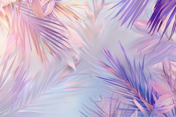 A botanical design featuring tropical leaves with a soft color gradient of pink and blue, creating a tranquil and airy backdrop., background