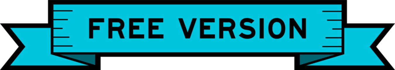 Ribbon label banner with word free  version in blue color on white background