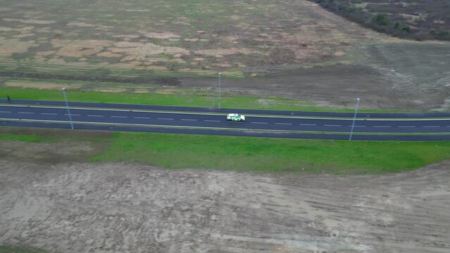 Aerial View of Highways with Traffic Passing Through Arlesey Town to A1M Motorways of England UK. Feb 2nd, 2024