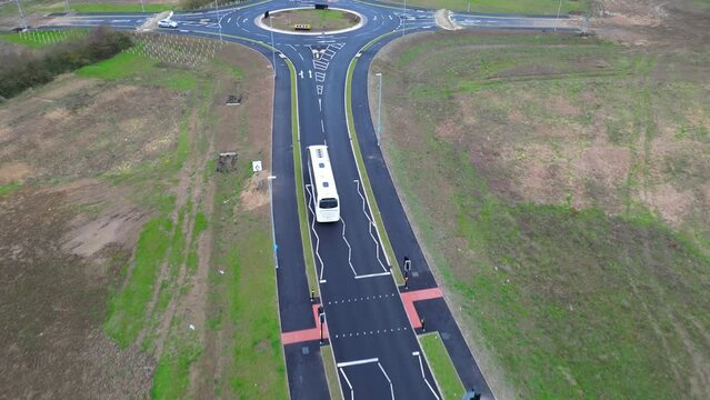 Aerial View of Highways with Traffic Passing Through Arlesey Town to A1M Motorways of England UK. Feb 2nd, 2024