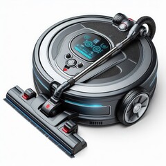 Fototapeta premium Robot vacuum cleaning floor isolated on a white background