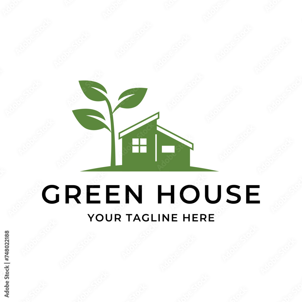 Canvas Prints Green house logo design vector illustration. eco green home farm plant cultivation logo design