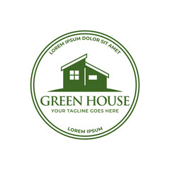Green house logo design vector illustration. eco green home farm plant cultivation logo design