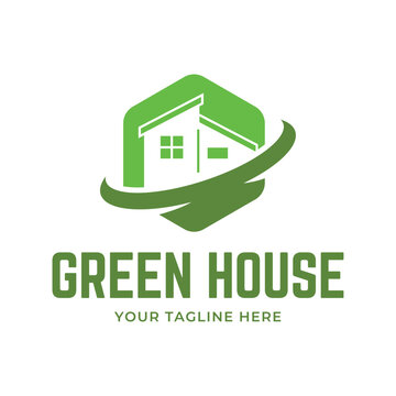 Green house logo design vector illustration. eco green home farm plant cultivation logo design