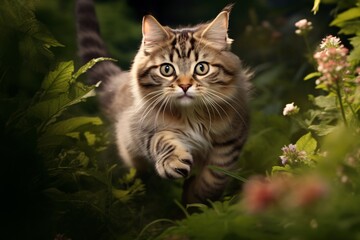 Naklejka na ściany i meble a cat running through plants