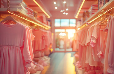 Warm-toned peach clothing display in a well-lit store interior