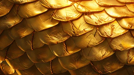 Rolgordijnen Golden metal texture of dragon or snake scales. © Insight