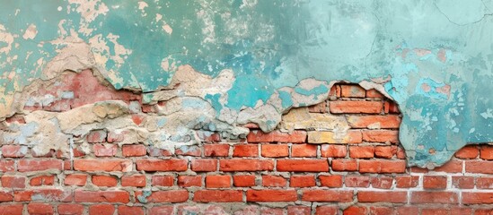 An old red brick wall with colonial vintage bricks shows signs of age with peeling paint. The weathered surface adds character and texture to the urban environment.