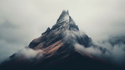 A surreal shot of a misty mountain peak