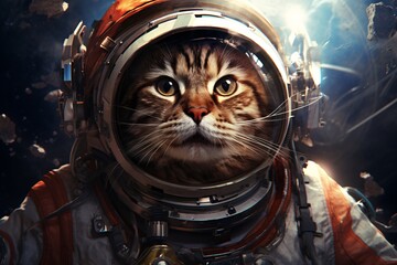 a cat in an astronaut suit - obrazy, fototapety, plakaty