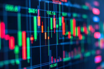 Fototapeta premium Abstract illustration of green, red and blue analysis graphics. Progress infographic background.