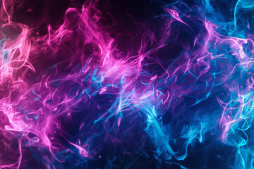 Fototapeta na wymiar Pink and blue abstract smoke on black backdrop - Dreamy pink and blue smoke drifts elegantly on a pure black canvas, evoking a serene artistic mood