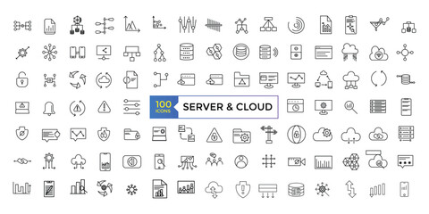 Naklejka na ściany i meble Collection of Server and Cloud Data related editable stroke icons, includes data storage, cloud storage data, technology services, server, Data thin line icons