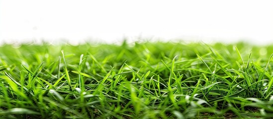 The close-up shot showcases a vibrant green grass field growing in clean and fertile surroundings, with each blade standing tall and healthy under the natural light.