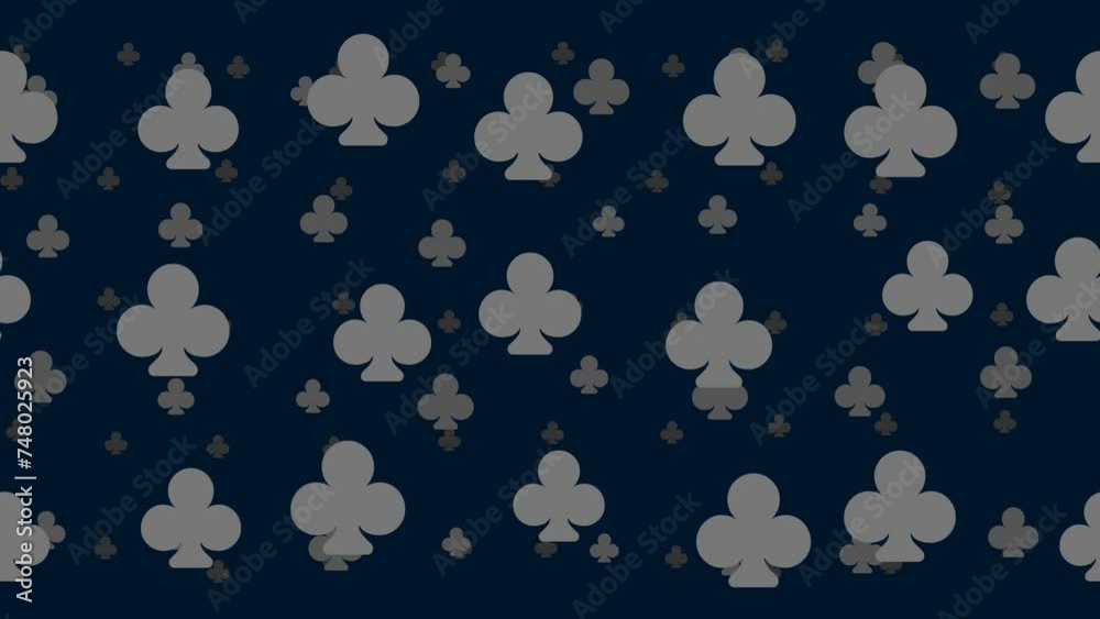 Poster clubs float horizontally from left to right. parallax fly effect. floating symbols are located rando