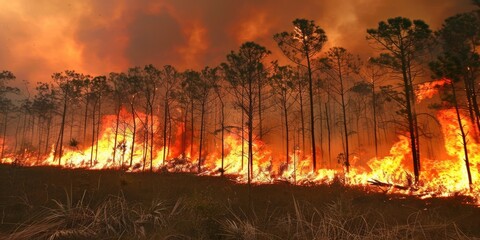 International Firefighters Day, trees on fire, burning forest, big forest fires, rescue of wild...