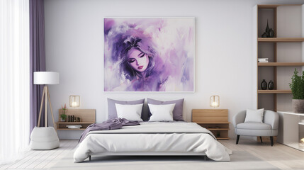 Contemporary Bedroom with Purple Abstract Art and Stylish Modern Decor