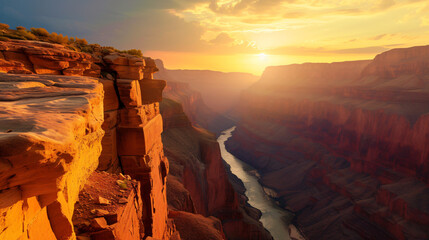 Grand Canyon sunset over the river between.