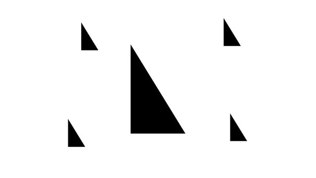 Zoom in and out animation the right triangle symbol. Large black symbol in the center and four small symbols around. Seamless looped 4k animation on white background