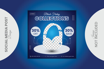 pecial offer black friday headphone promotional social media post or editable web banner template Premium Vector