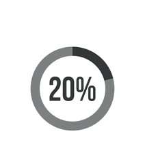 20% round graph. Graphic vector for statistics and finance, pie shape design isolated on white background
