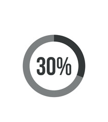 30% round graph. Graphic vector for statistics and finance, pie shape design isolated on white background