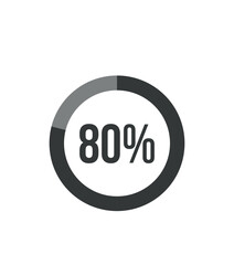 80% round graph. Graphic vector for statistics and finance, pie shape design isolated on white background