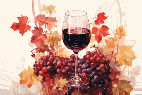 a glass of wine and grapes